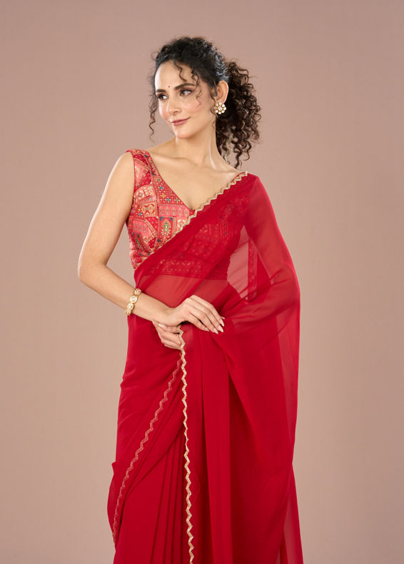 Mohey Women Georgette Enchantress Red Saree