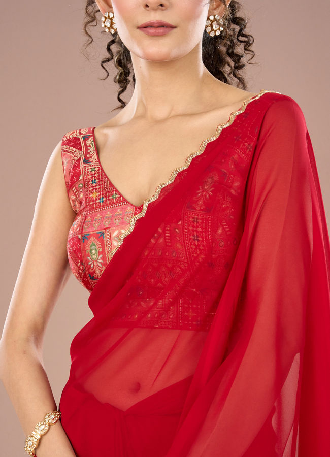 Mohey Women Georgette Enchantress Red Saree