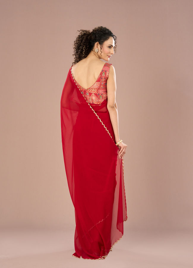 Mohey Women Georgette Enchantress Red Saree