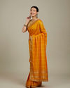 Mohey Women Mustard Yellow Linear Patterned Bandhani Saree with Rhinestone Work