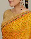 Mohey Women Mustard Yellow Linear Patterned Bandhani Saree with Rhinestone Work