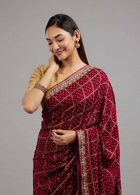 Mohey Women Wine Elegance Saree