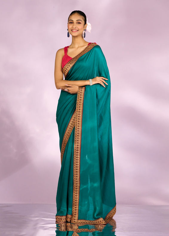 Mohey Women Ethereal Rama Green Saree