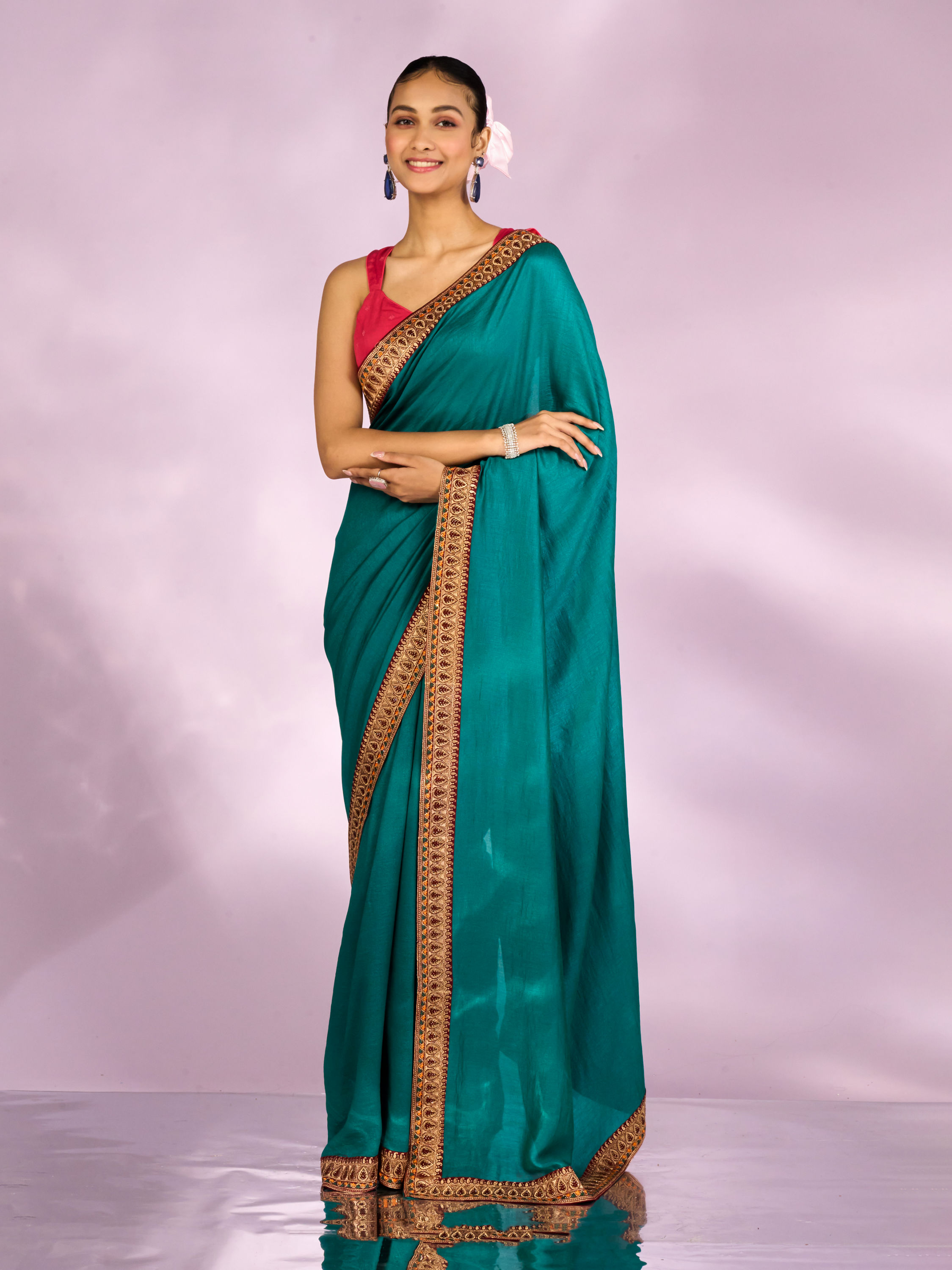 Mohey Women Ethereal Rama Green Saree