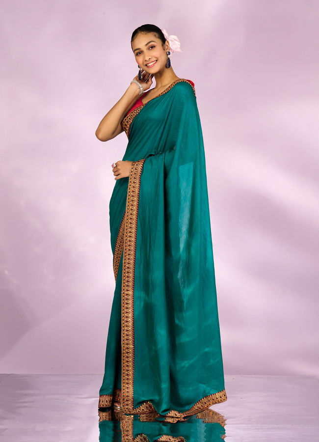 Mohey Women Ethereal Rama Green Saree