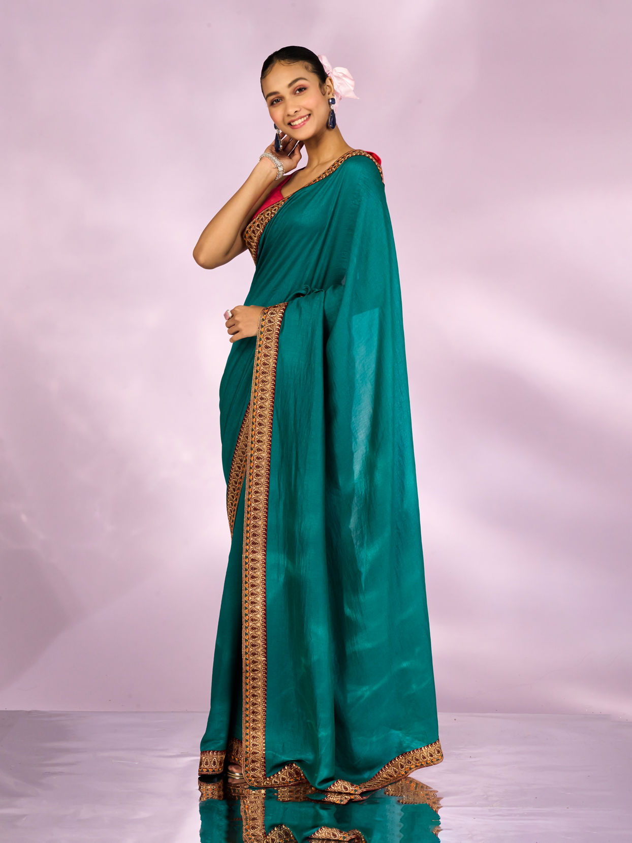 Mohey Women Ethereal Rama Green Saree