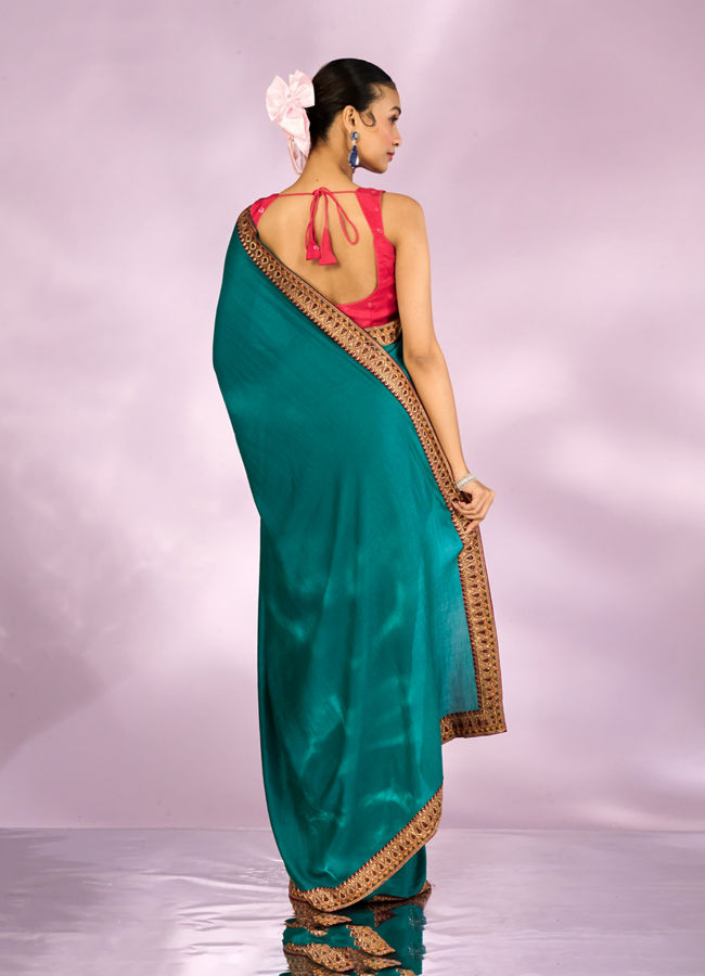 Mohey Women Ethereal Rama Green Saree