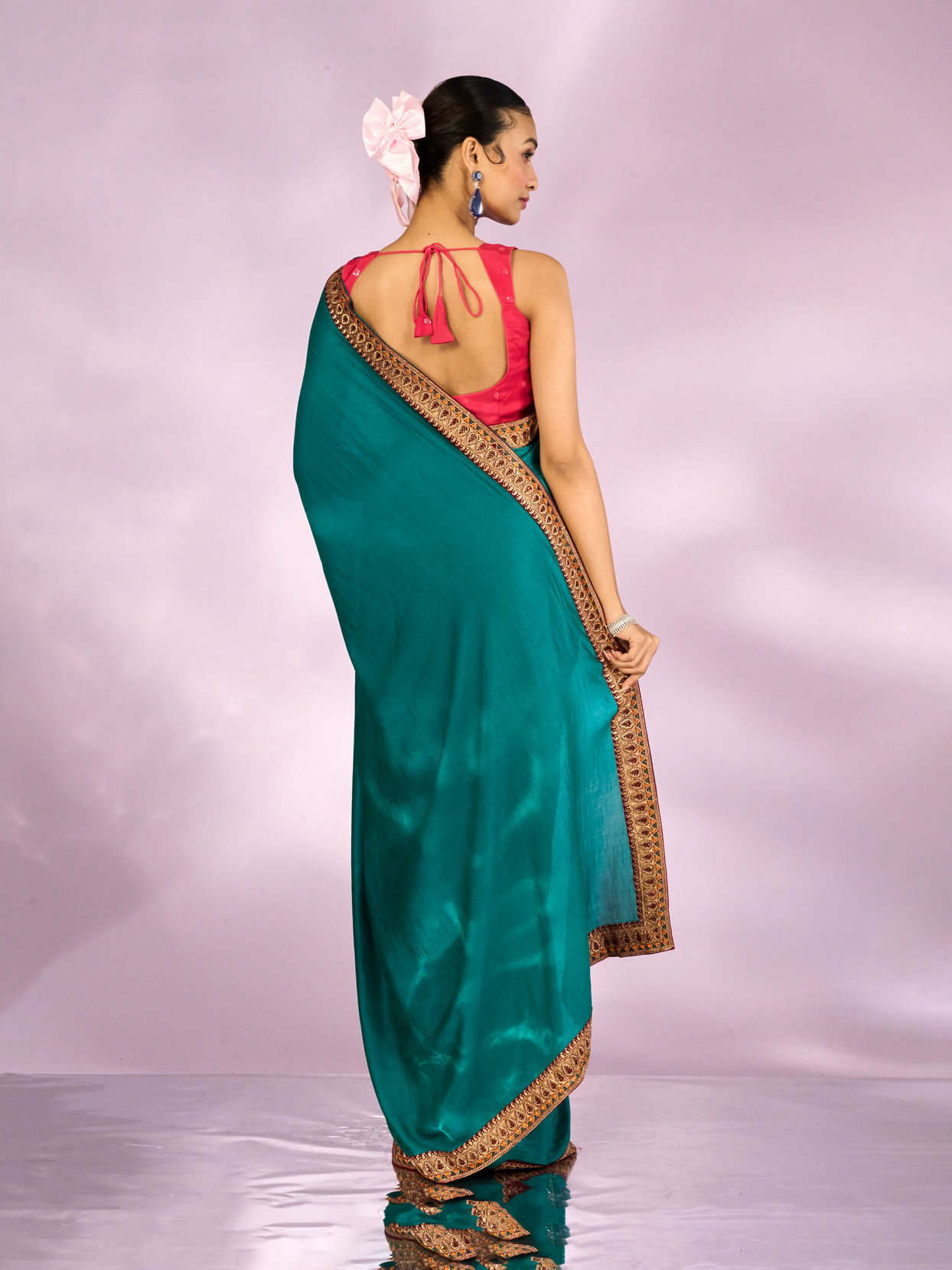 Mohey Women Ethereal Rama Green Saree