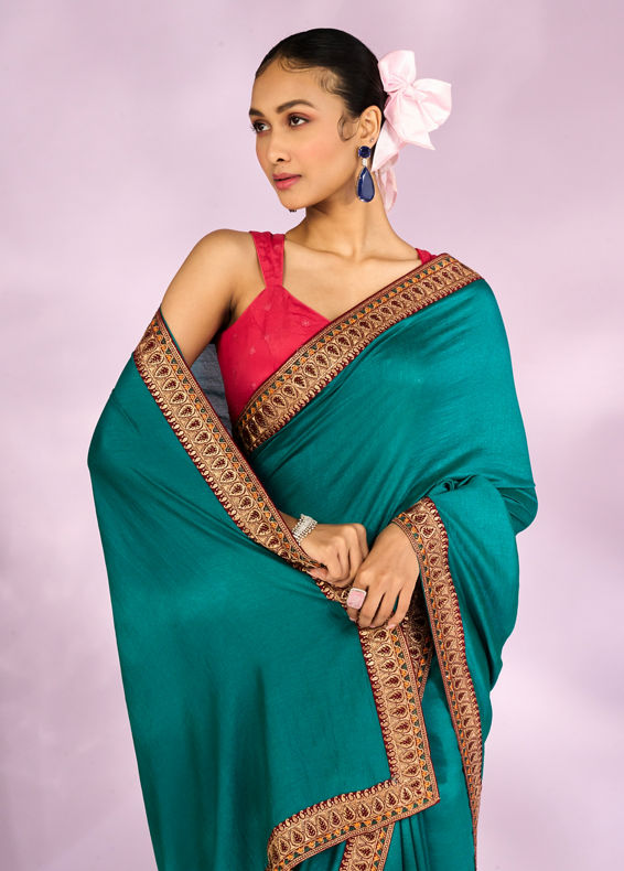 Mohey Women Ethereal Rama Green Saree