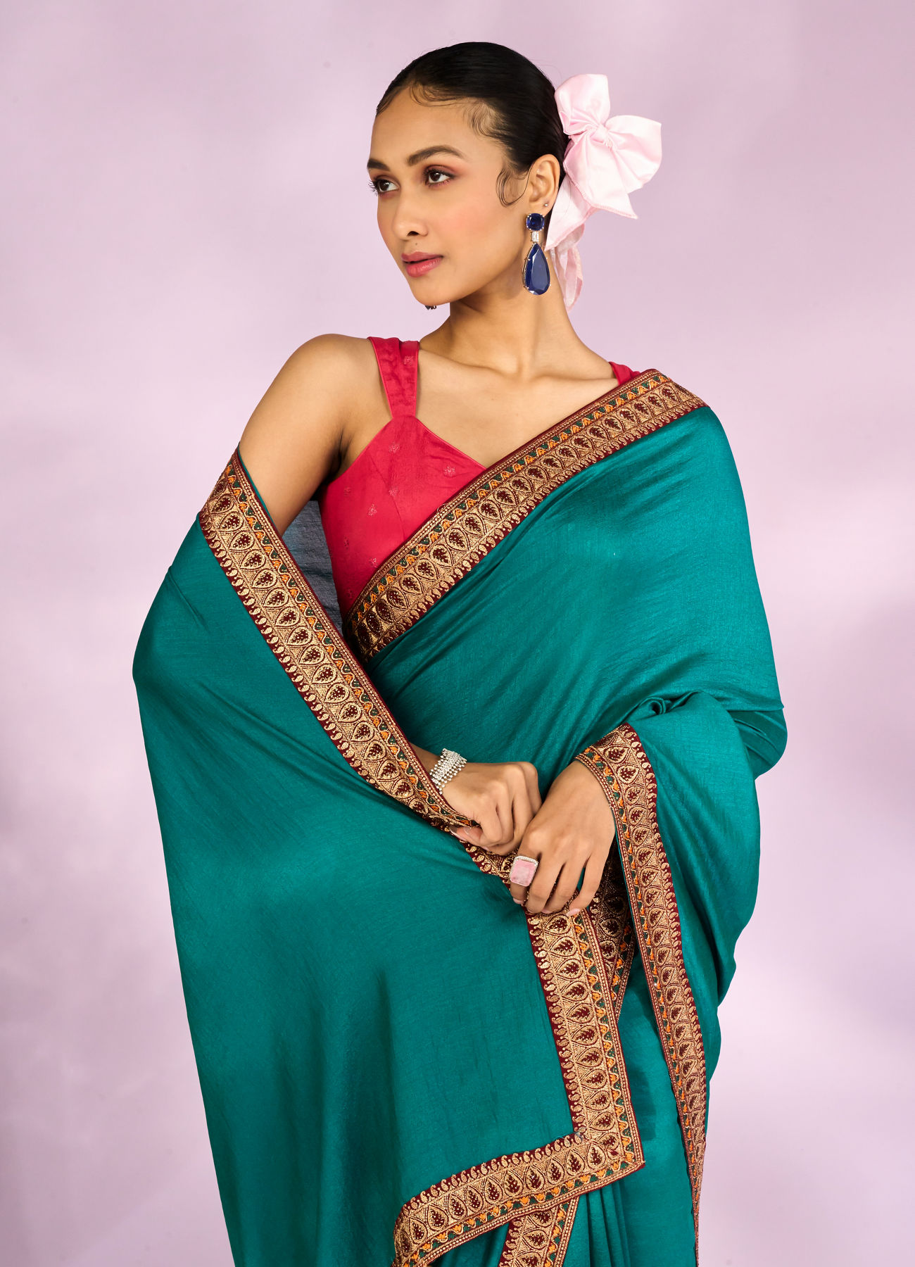 Mohey Women Ethereal Rama Green Saree