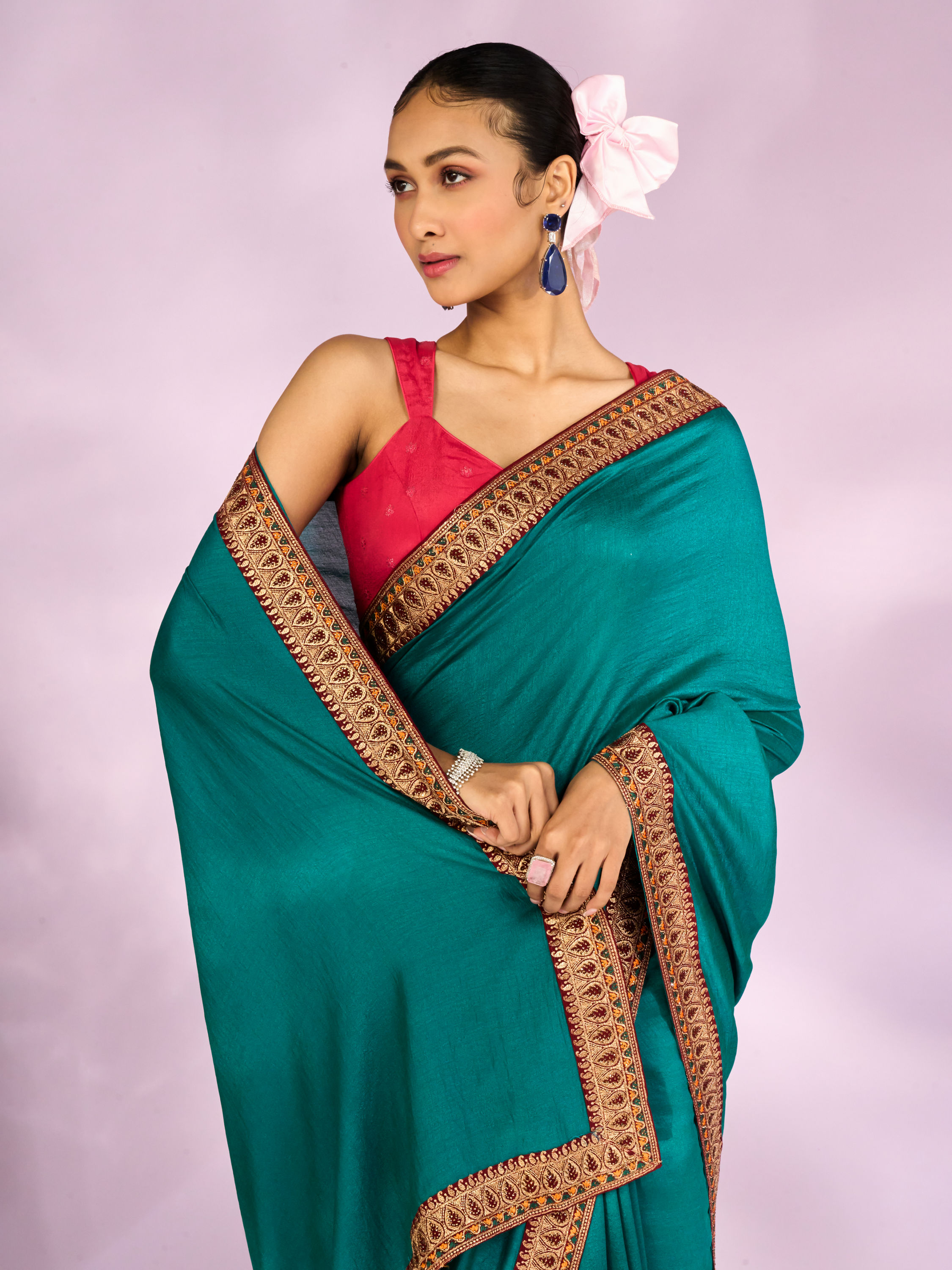 Mohey Women Ethereal Rama Green Saree