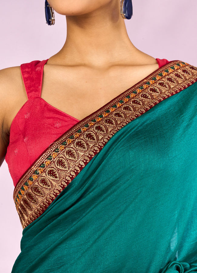 Mohey Women Ethereal Rama Green Saree