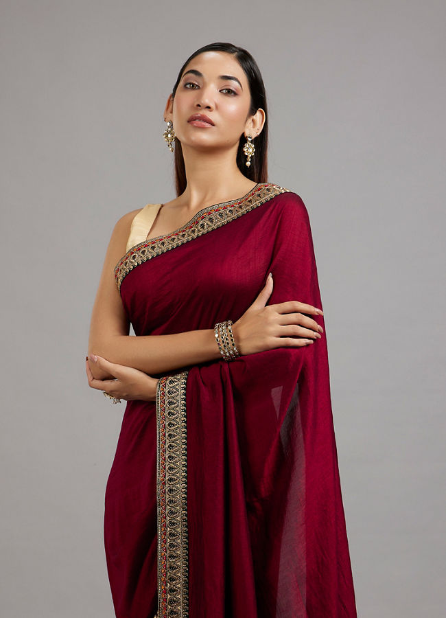 Mohey Women Wine Elegance Saree