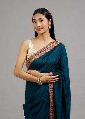 Mohey Women Exquisite Turquoise Blue Saree