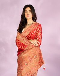 Mohey Women Flaming Red Elegance Saree