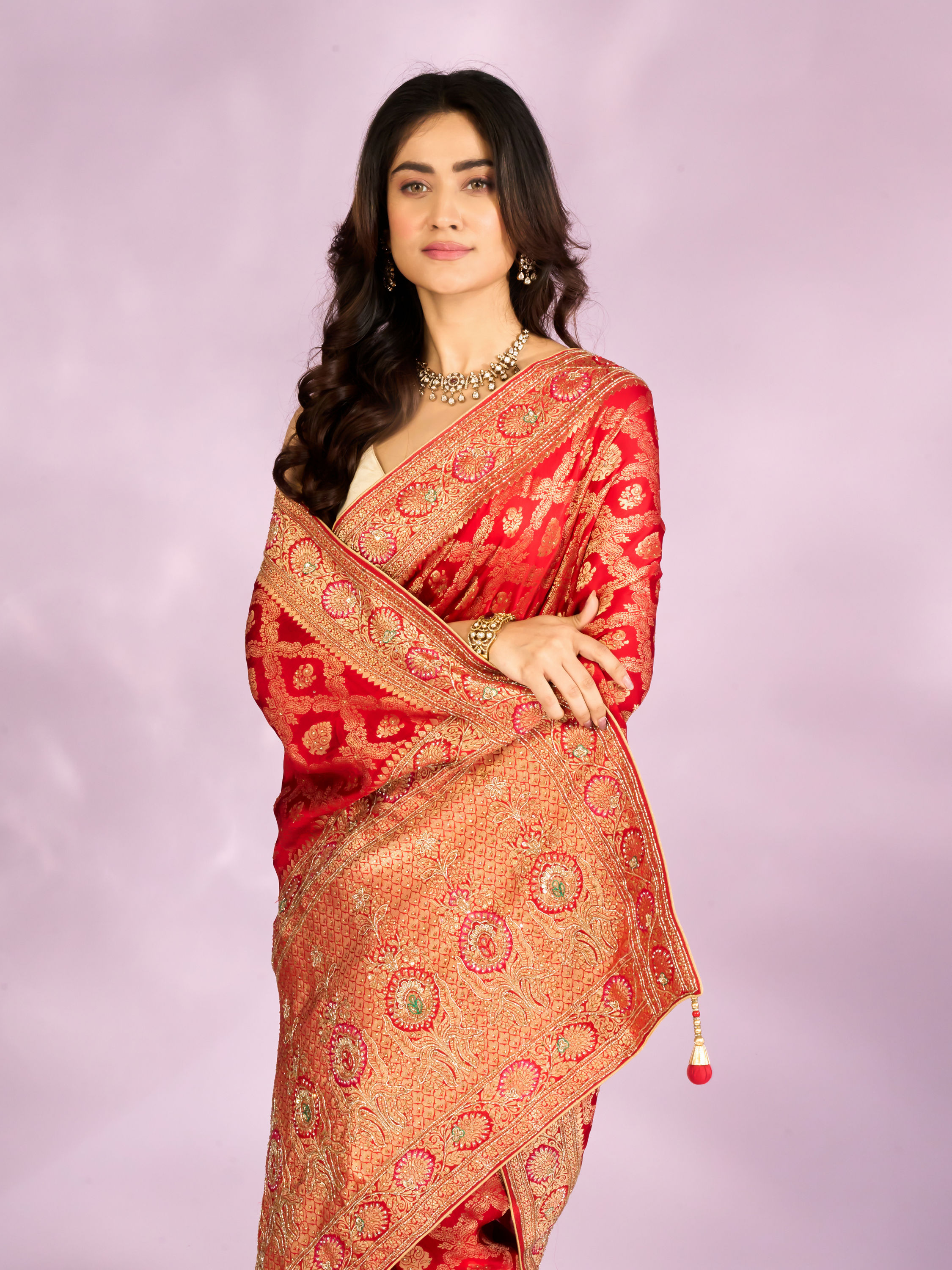 Mohey Women Flaming Red Elegance Saree