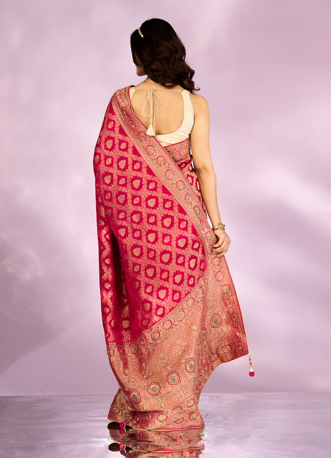 Mohey Women Pink Art Silk Bridal Saree