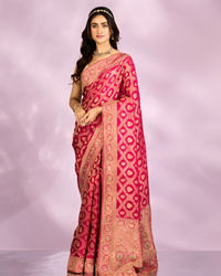 Mohey Women Pink Art Silk Bridal Saree