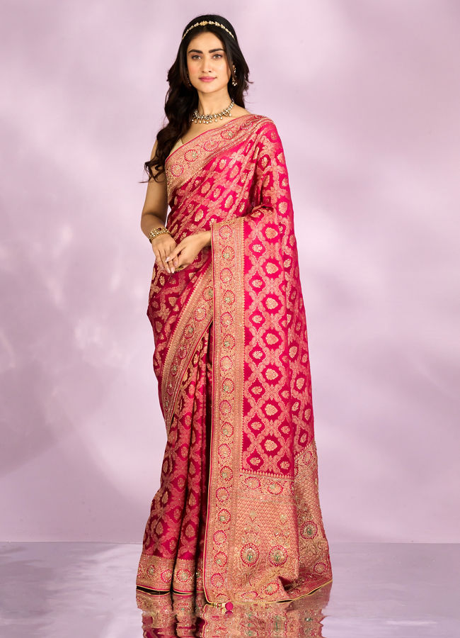 Mohey Women Pink Bridal Saree