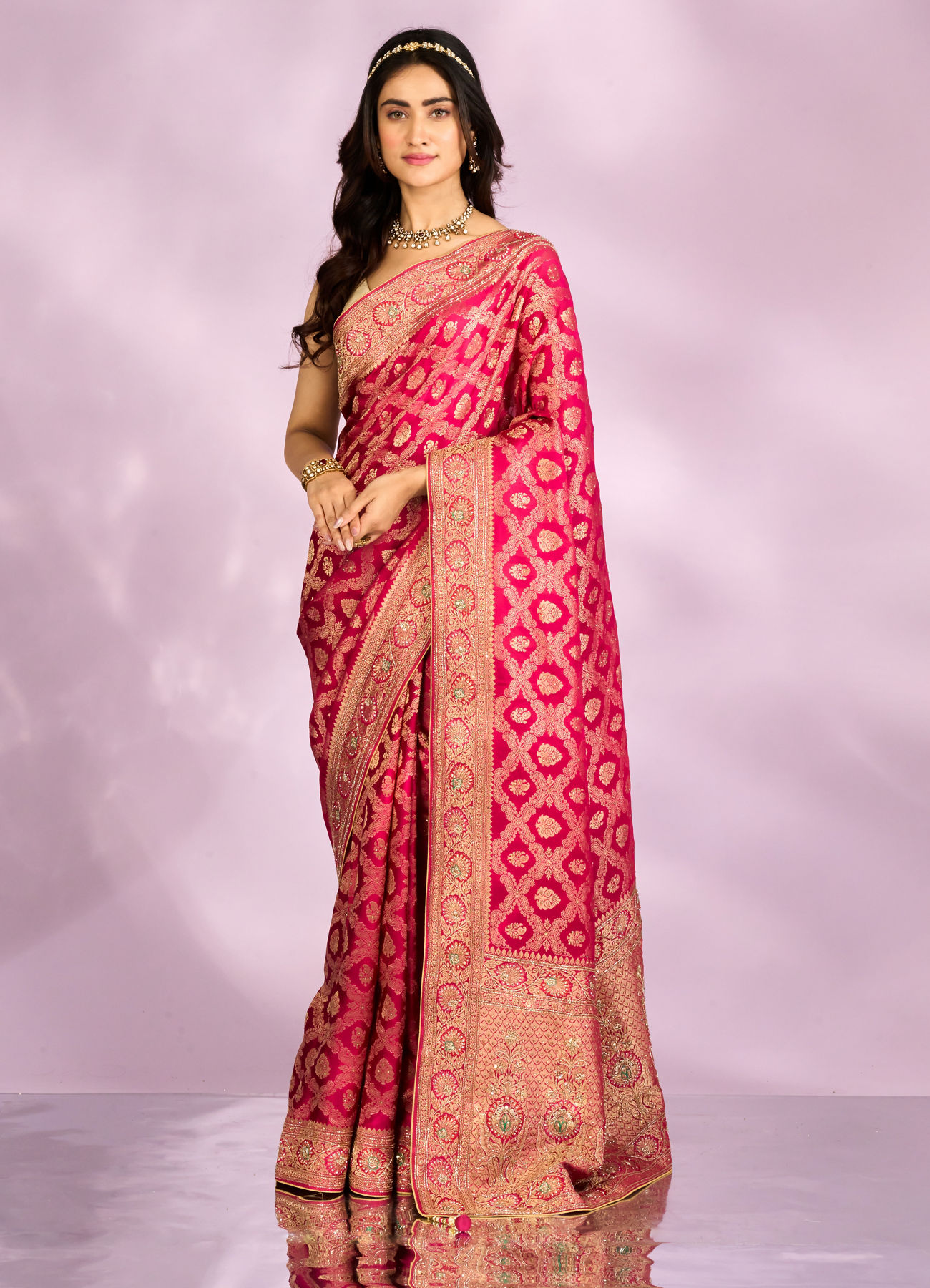 Mohey Women Pink Art Silk Bridal Saree