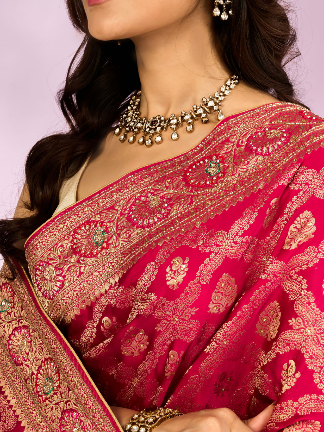 Mohey Women Pink Art Silk Bridal Saree