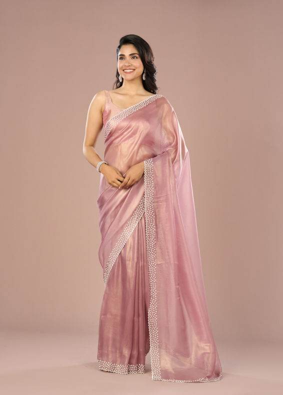 Mohey Women Purple Dazzle Organza Saree