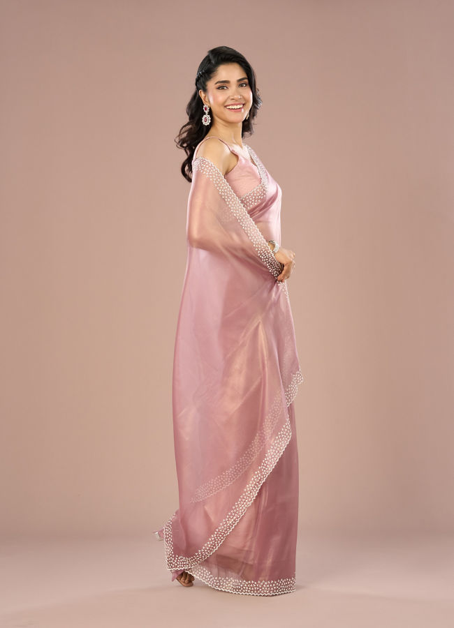 Mohey Women Purple Dazzle Organza Saree