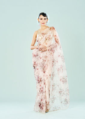 Mohey Women Organza Cream Radiance Saree