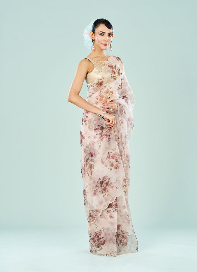 Mohey Women Organza Cream Radiance Saree
