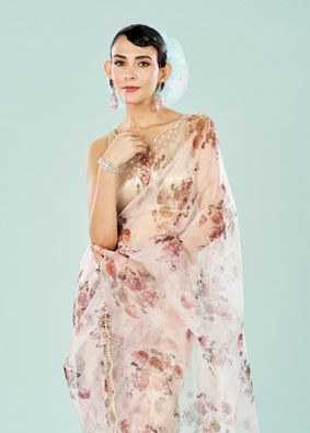Mohey Women Organza Cream Radiance Saree