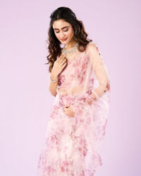 Mohey Women Pink Organza Saree