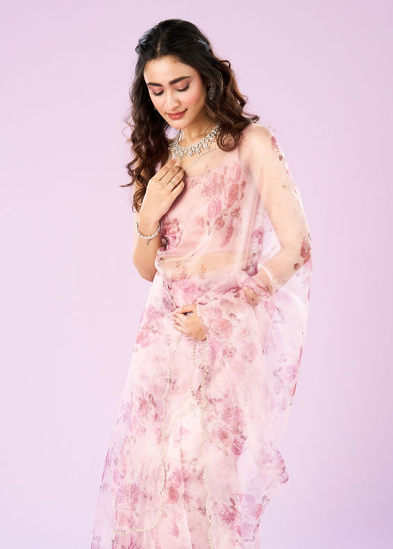 Mohey Women Pink Organza Saree