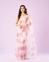 Mohey Women Pink Organza Saree