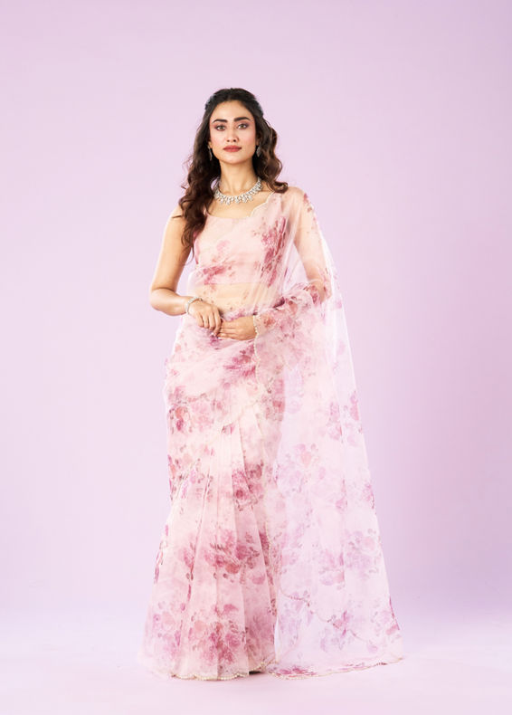 Mohey Women Pink Organza Saree