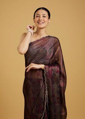 Mohey Women Enchant Wine Chinon Saree image number 1