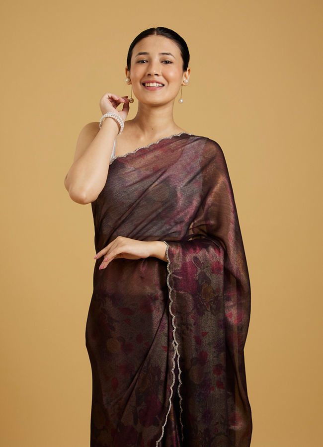 Mohey Women Enchant Wine Chinon Saree image number 1