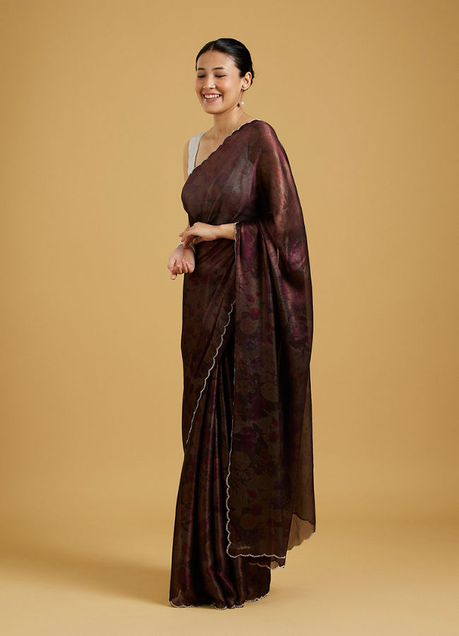 Mohey Women Enchant Wine Chinon Saree image number 2