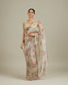 Soft Cream Floral Printed Saree with Scalloped Rhinestone Border