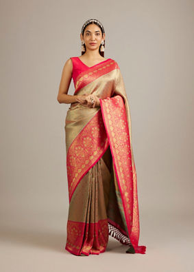 Mohey Women Ash Grey Buta Jaal Patterned Saree with Intricate Floral Border