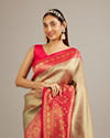 Mohey Women Ash Grey Buta Jaal Patterned Saree with Intricate Floral Border