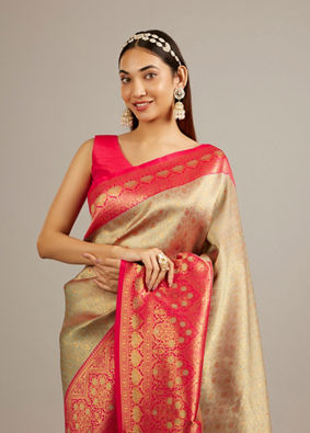Mohey Women Ash Grey Buta Jaal Patterned Saree with Intricate Floral Border