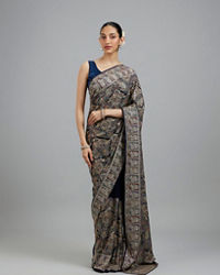 Mohey Women Indigo Blue Georgette Festive Saree