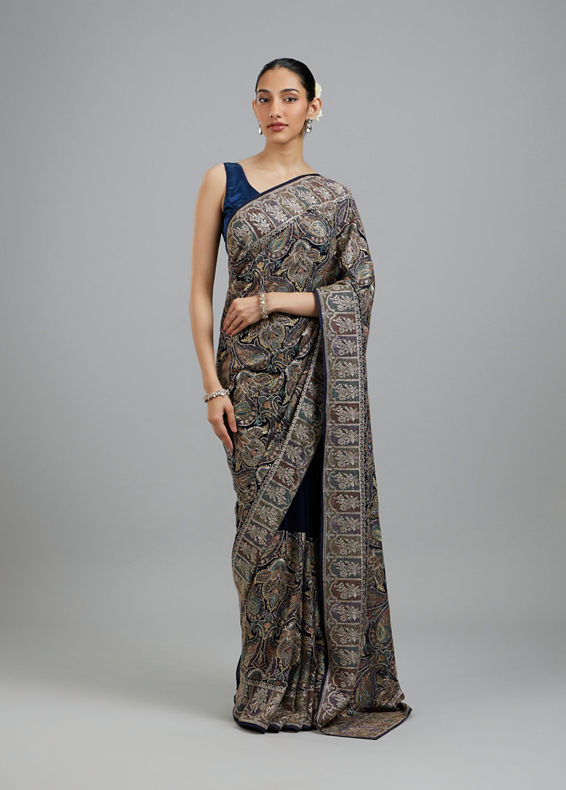Mohey Women Indigo Blue Georgette Festive Saree