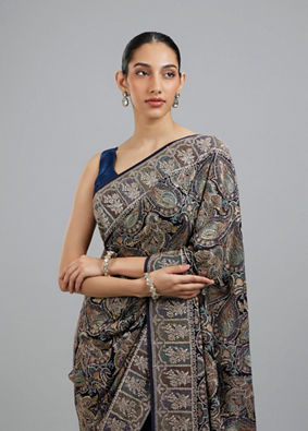 Mohey Women Indigo Blue Georgette Festive Saree