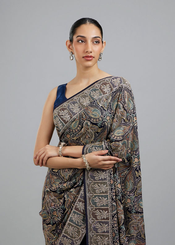 Mohey Women Indigo Blue Georgette Festive Saree