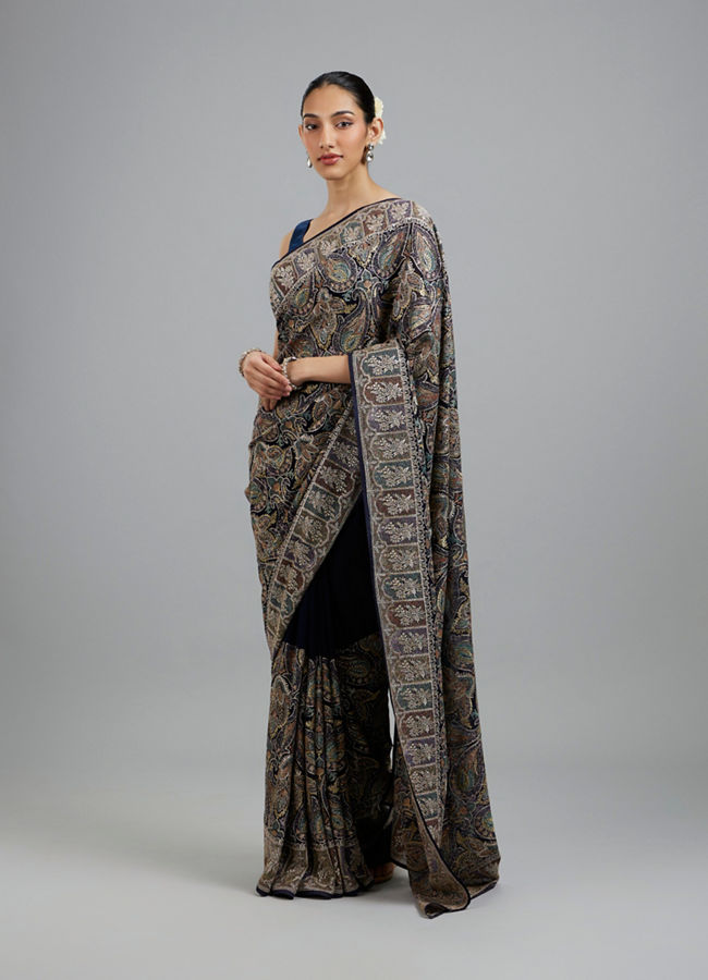 Mohey Women Indigo Blue Georgette Festive Saree