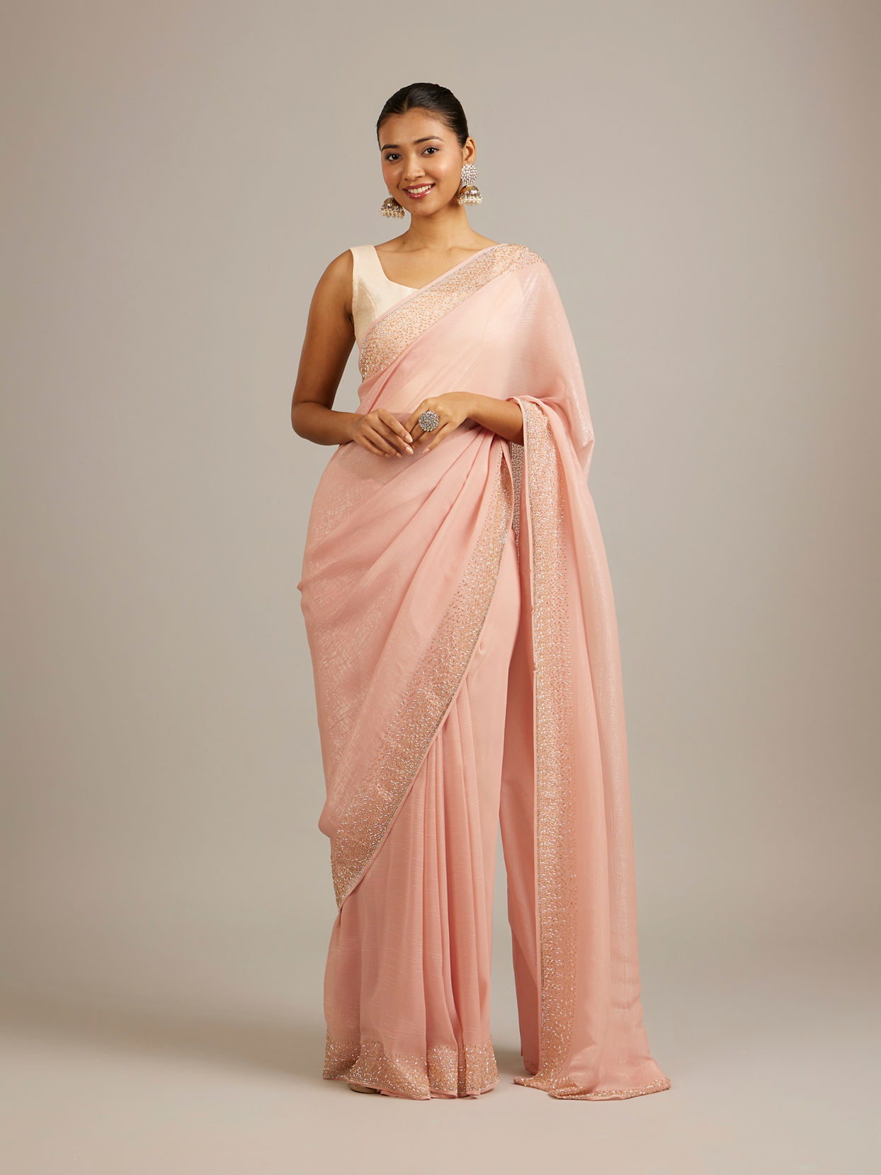 Mohey Women Light Pink Elegance Saree