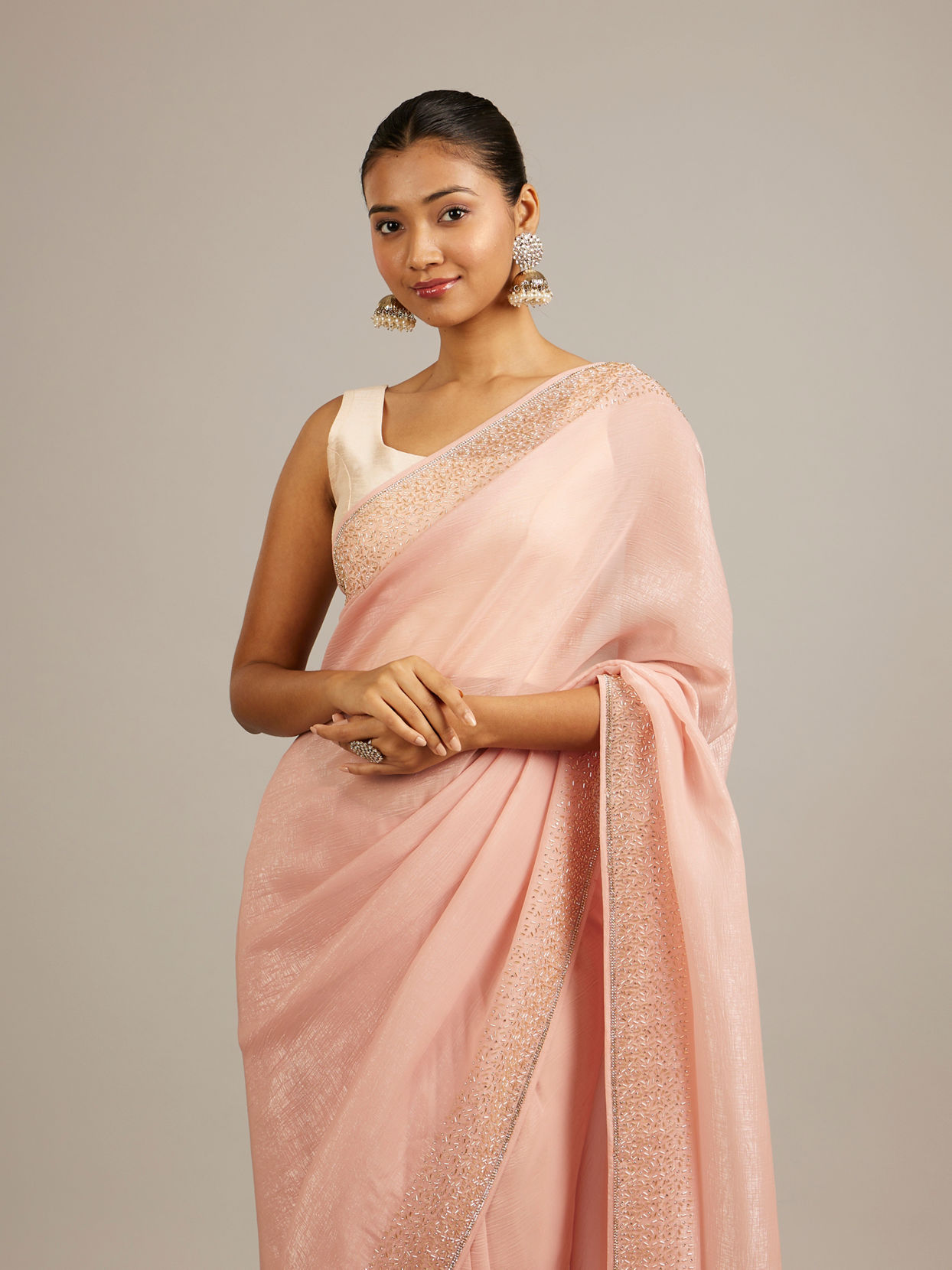 Mohey Women Light Pink Elegance Saree