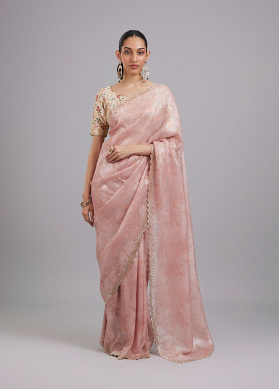 Mohey Women Pink Elegance Chinon Saree