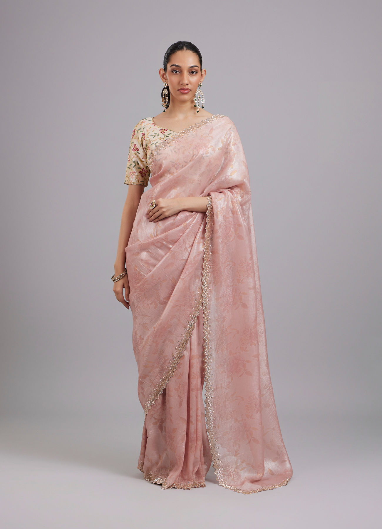 Mohey Women Pink Elegance Chinon Saree